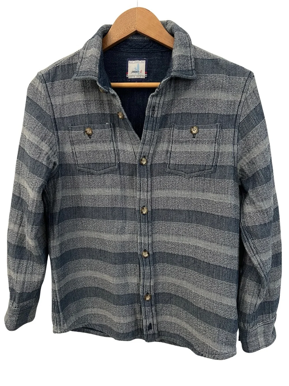 Johnnie-O Boys Size 12 Button Front Shirt Blue Jacquard Woven 100% Cotton